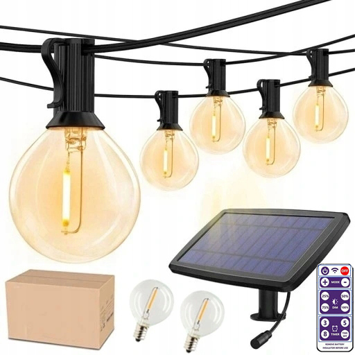 7,6M ZÁVESNÉ GARLANDOVÉ SOLÁRNE ZÁHRADNÉ LAMPY TERASA 25+2 ŽIAROVKY+DIAĽKOVÉ OVLÁDANIE